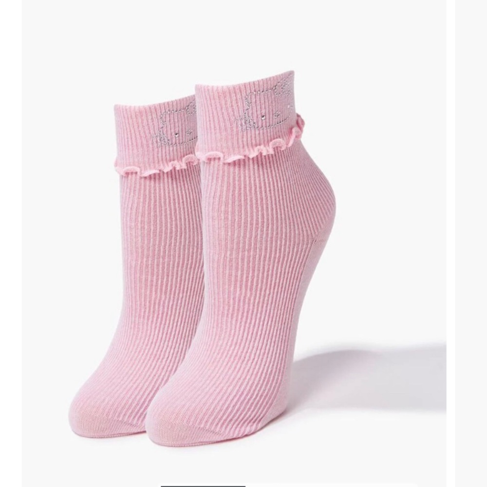 NWT Limited Edition HELLO KITTY Rhinestone pink Crew Socks